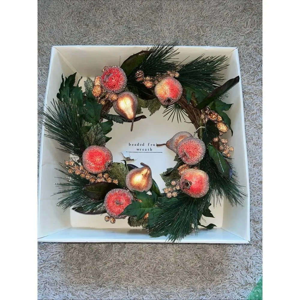 NIB Pier 1 Imports Glitter Beaded Fruit Christmas Wreath
